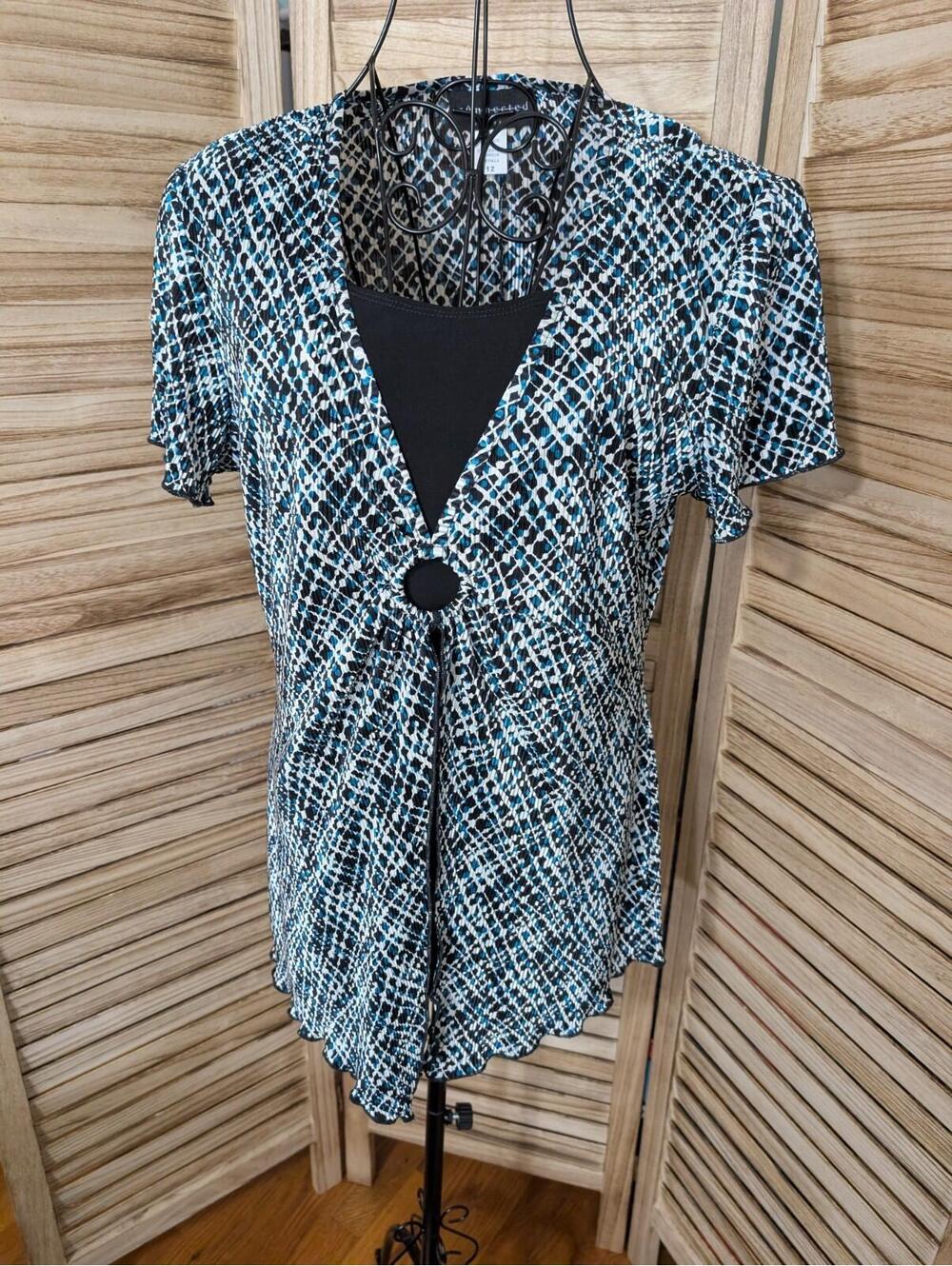 Connected Apparel women's Top Size 12 Black White And Blue